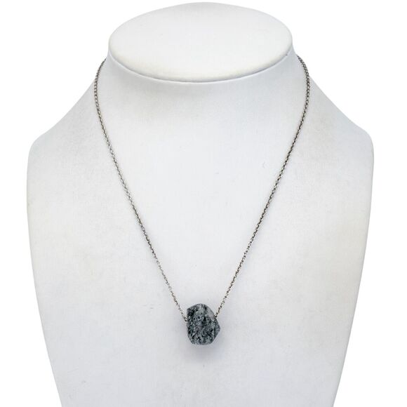 Vintage Sterling Silver 925 with 1.5cm Natural Stone Bead Necklace 15.5" - Picture 1 of 6